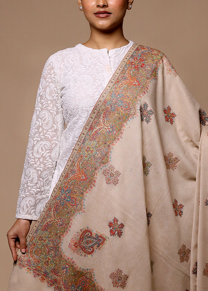 Cream Butta Work With Zari Woven Border Shawl Cheap Store