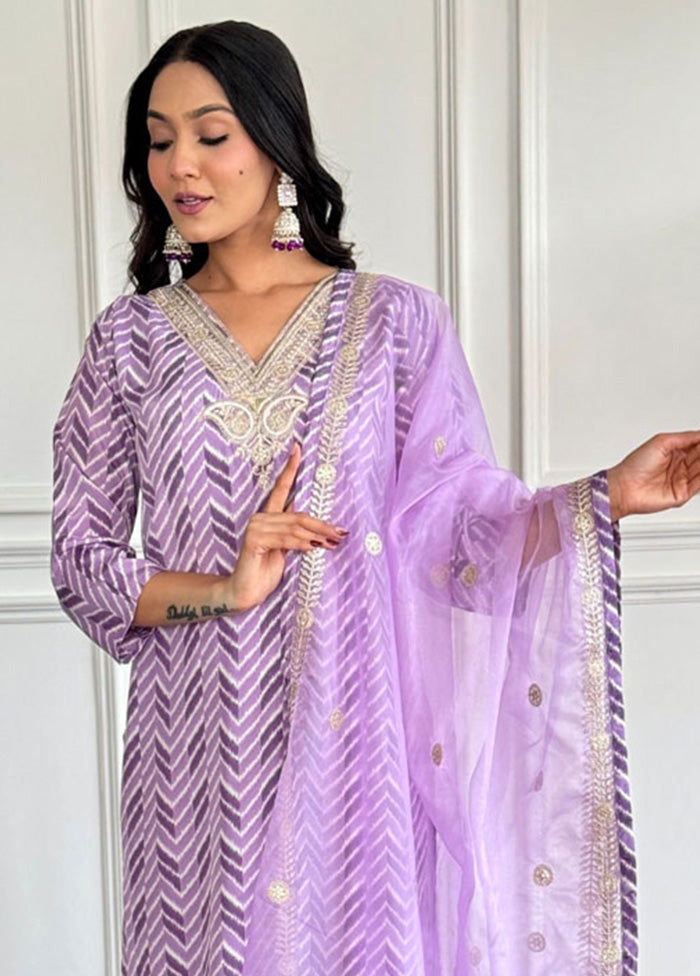 3 Pc Lavender Readymade Silk Suit Set Fashionable Sale Online