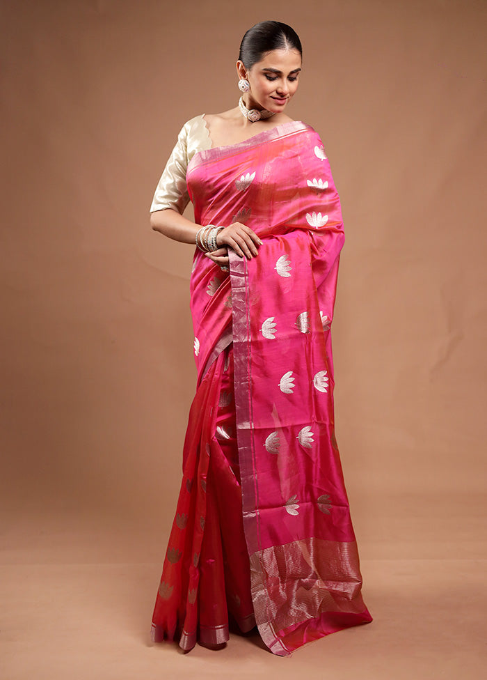 Pink Handloom Chanderi Pure Cotton Saree With Blouse Piece Buy Cheap 100% Guaranteed