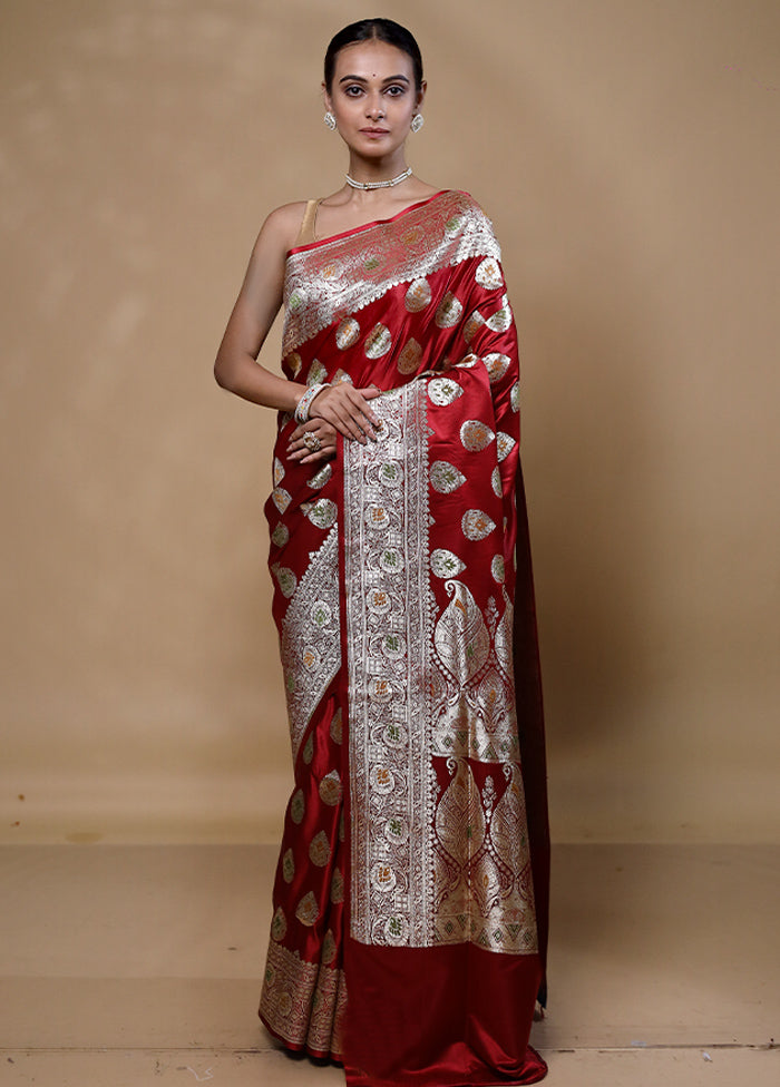 Red Banarasi Silk Saree With Blouse Piece Clearance New Arrival