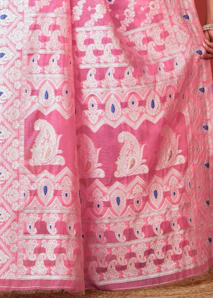 Pink Cotton Saree With Blouse Piece Buy Cheap 100% Original