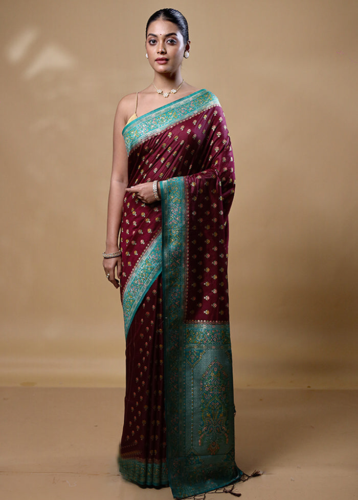 Maroon Dupion Silk Saree With Blouse Piece Discount Best