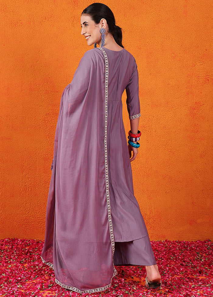 3 Pc Purple Readymade Silk Suit Set Cheap Sale Genuine