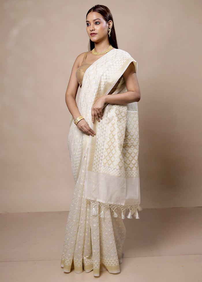 White Kora Silk Saree With Blouse Piece Sast Online