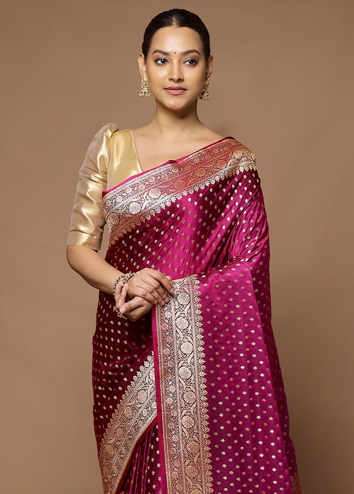 Pink Banarasi Silk Saree With Blouse Piece Sale 2025