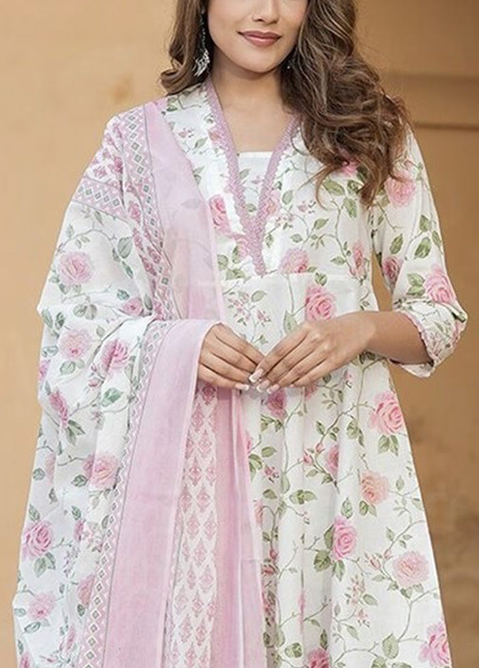 3 Pc Pink Readymade Cotton Dupatta Suit Set Cheap New Arrival