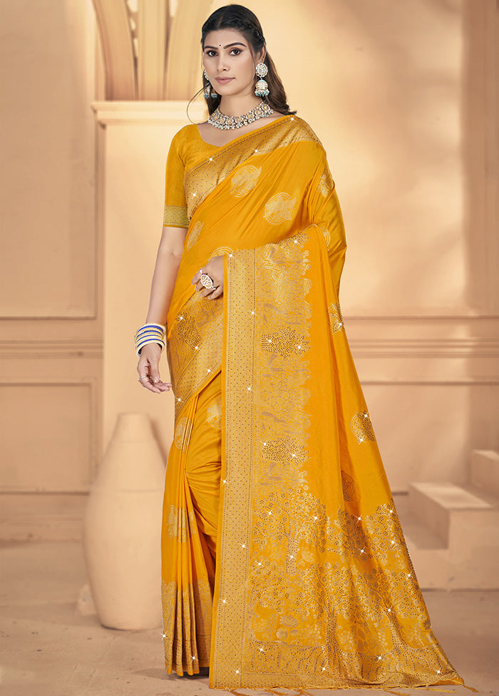 Yellow Spun Silk Saree With Blouse Piece Affordable Cheap Online