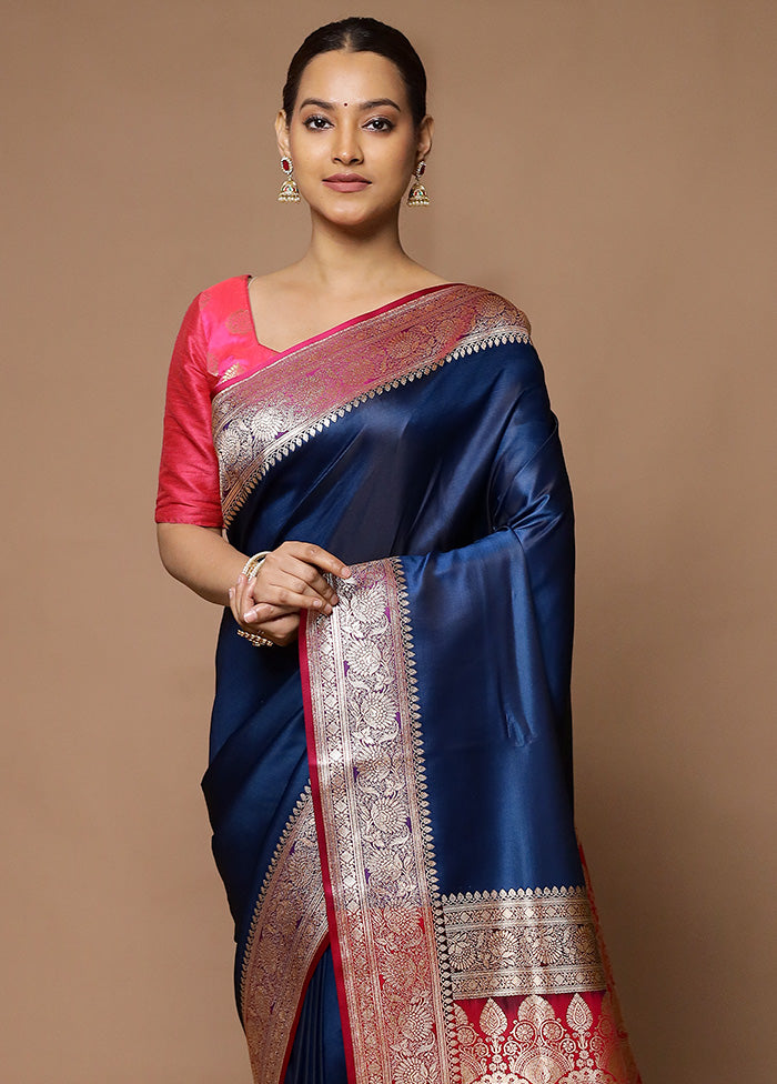 Blue Banarasi Silk Saree With Blouse Piece Online