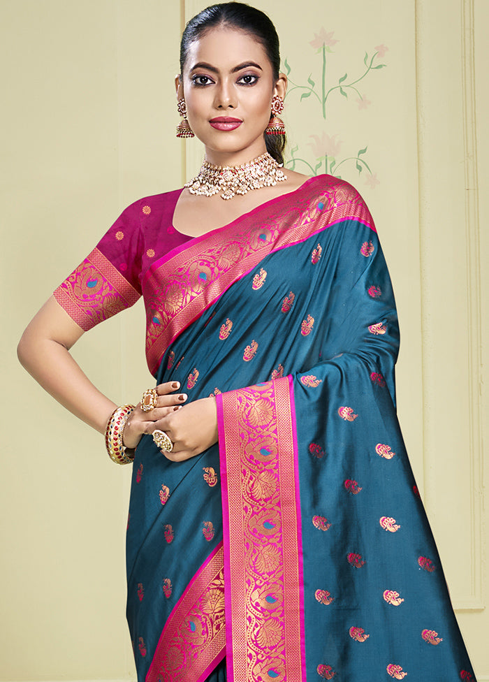 Blue Dupion Silk Saree With Blouse Piece For Sale Finishline