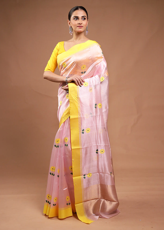 Pink Handloom Chanderi Pure Cotton Saree With Blouse Piece Outlet Explore