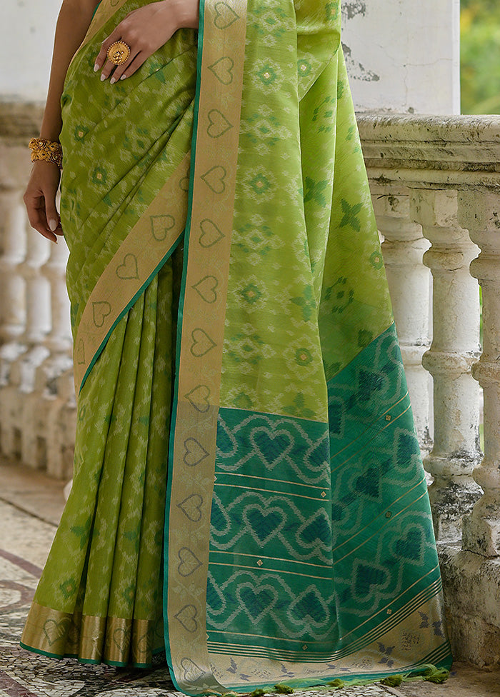 Pista Green Spun Silk Saree With Blouse Piece Sale Affordable