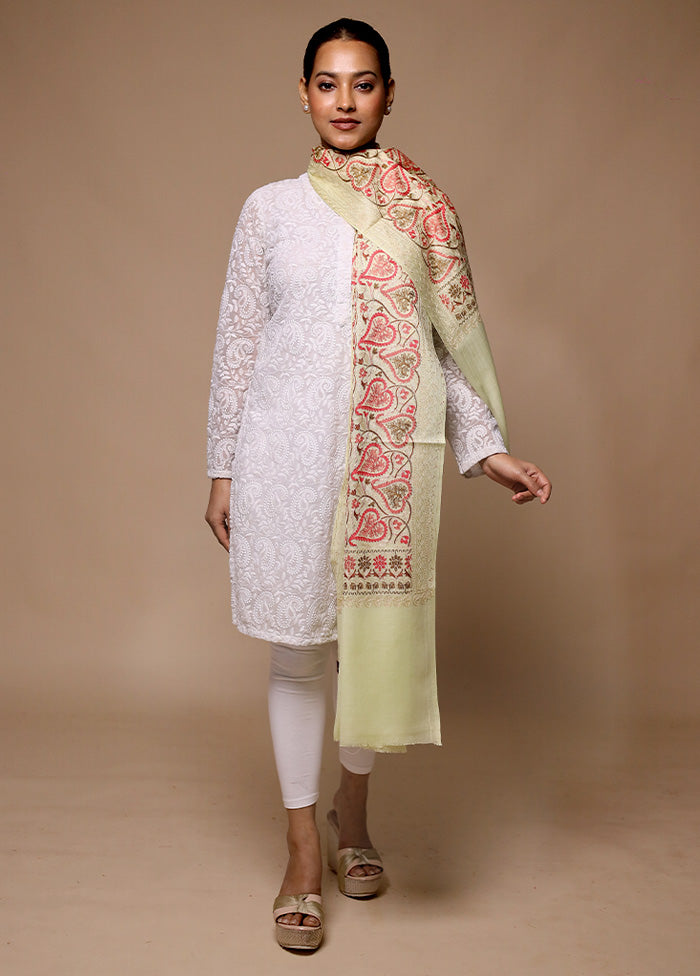 Cream Butta Work With Zari Woven Border Shawl Hot Sale