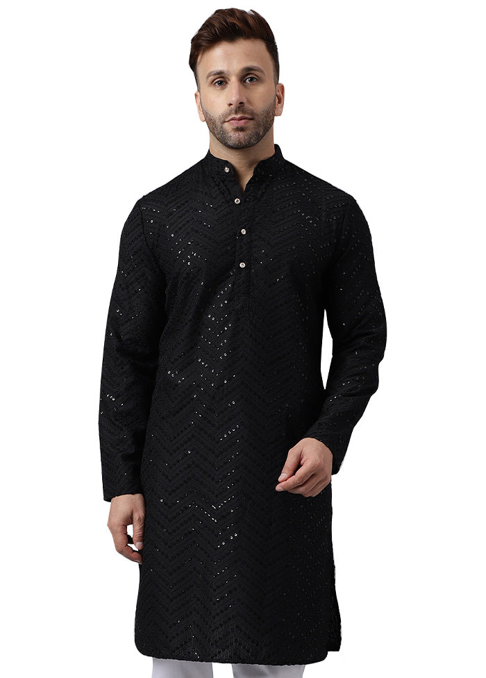 2 Pc Black Silk Kurta Pajama Set Free Shipping Cheap Pice