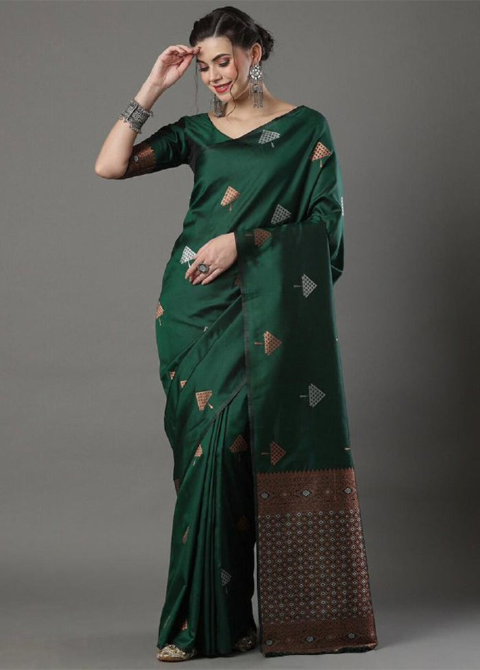 Green Banarasi Silk Saree With Blouse Piece Footlocker Finishline Online