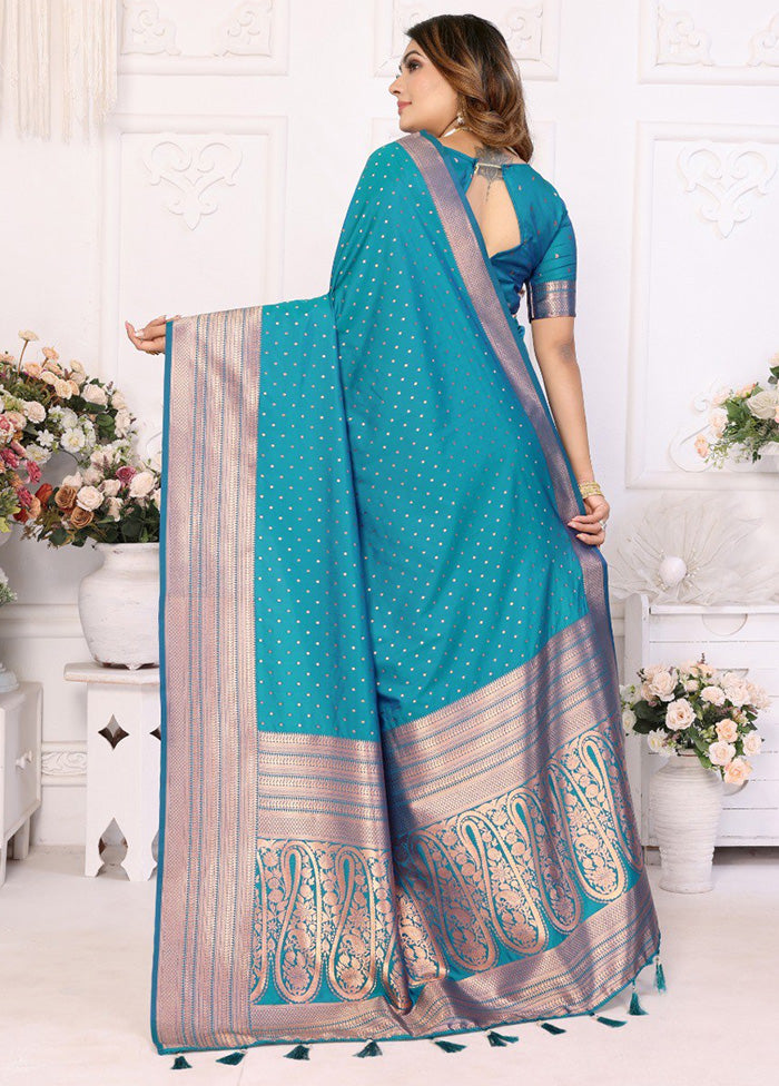 Rama Spun Silk Saree With Blouse Piece Cheap Factory Outlet