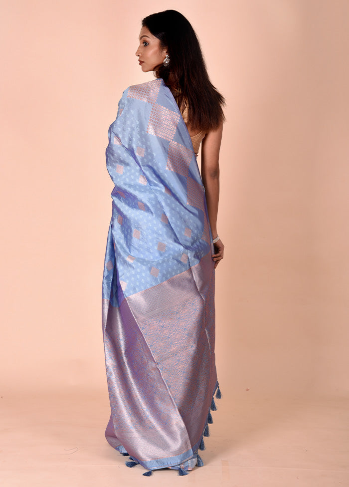 Blue Kora Silk Saree With Blouse Piece Buy Cheap Popular