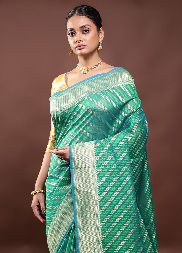 Green Kora Silk Saree With Blouse Piece Extremely Cheap Pice