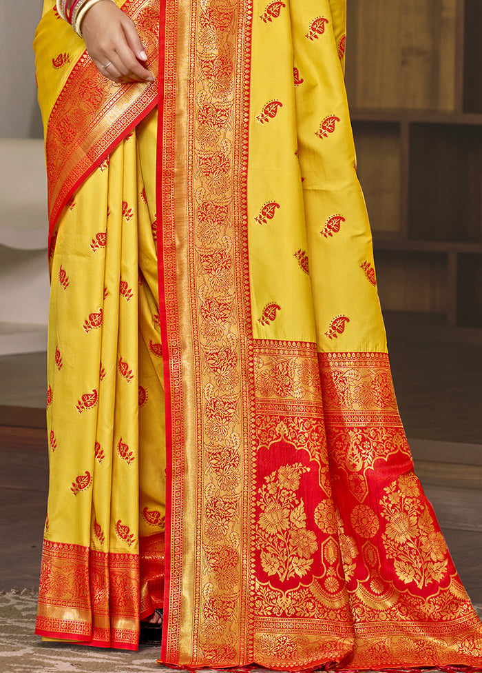 Yellow Dupion Silk Saree With Blouse Piece Buy Cheap Genuine