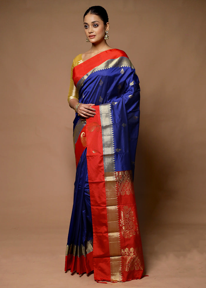 Blue Kanjivaram Silk Saree With Blouse Piece Free Shipping Wiki