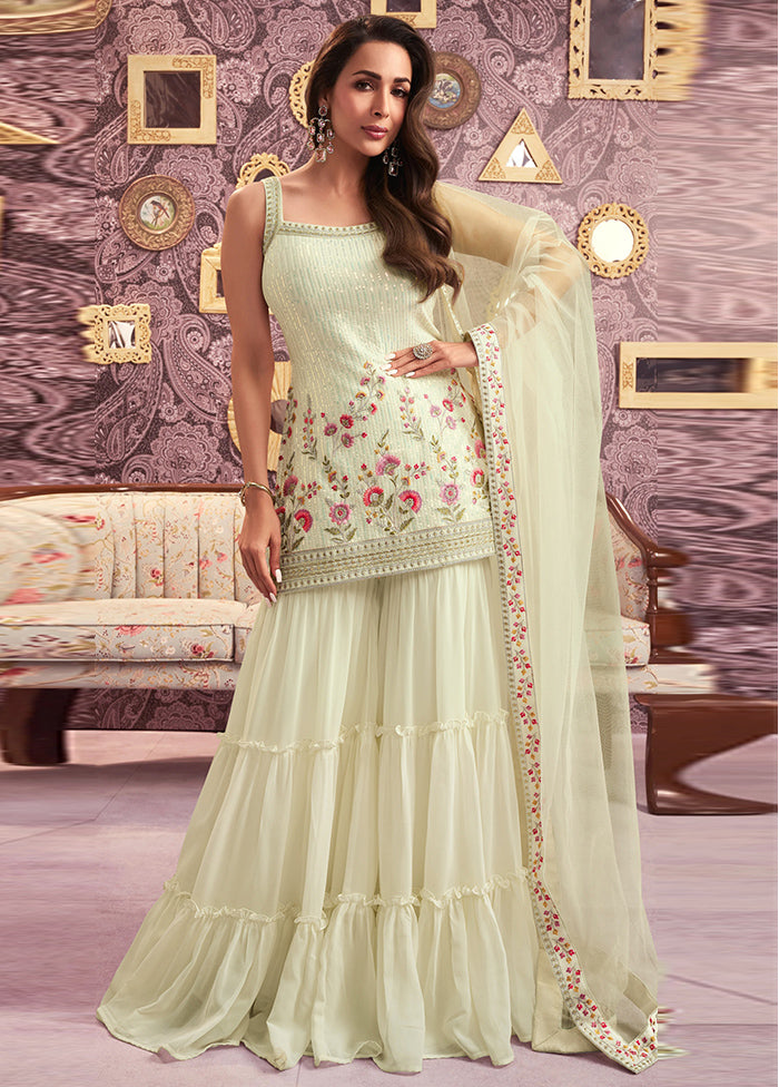 3 Pc Cream Semi Stitched Georgette Suit Set Pick A Best For Sale