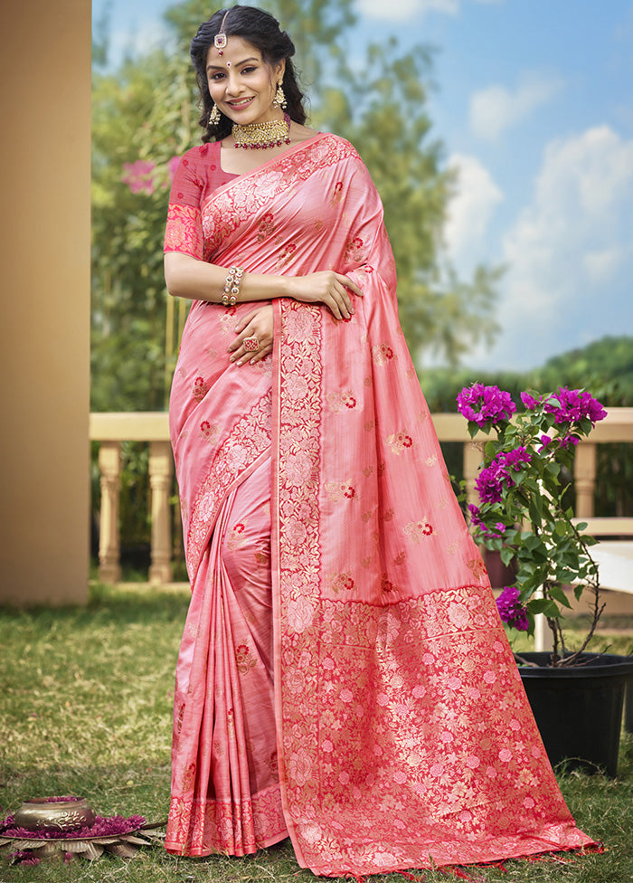 Light Pink Spun Silk Saree With Blouse Piece Sale Professional