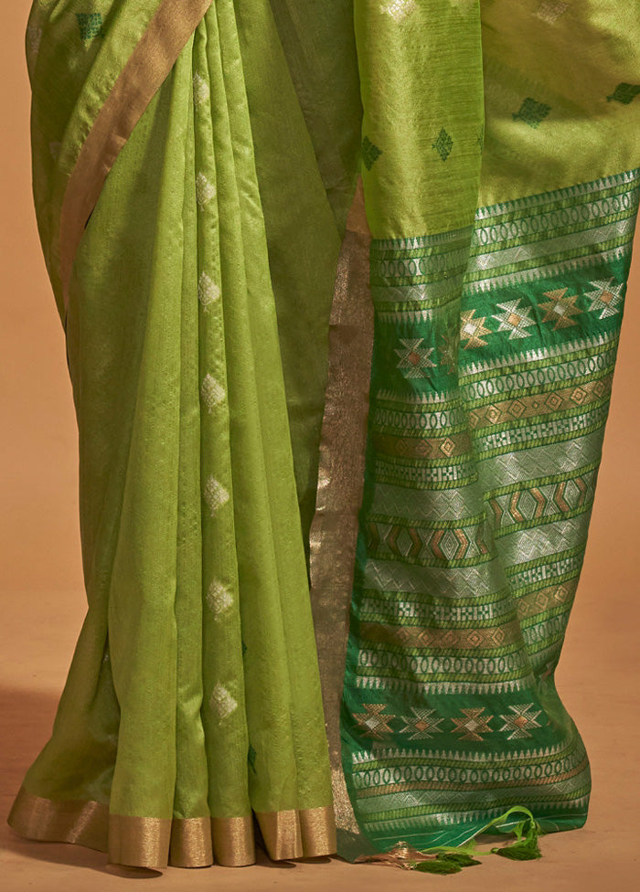 Light Green Spun Silk Saree With Blouse Piece Pre Order Online