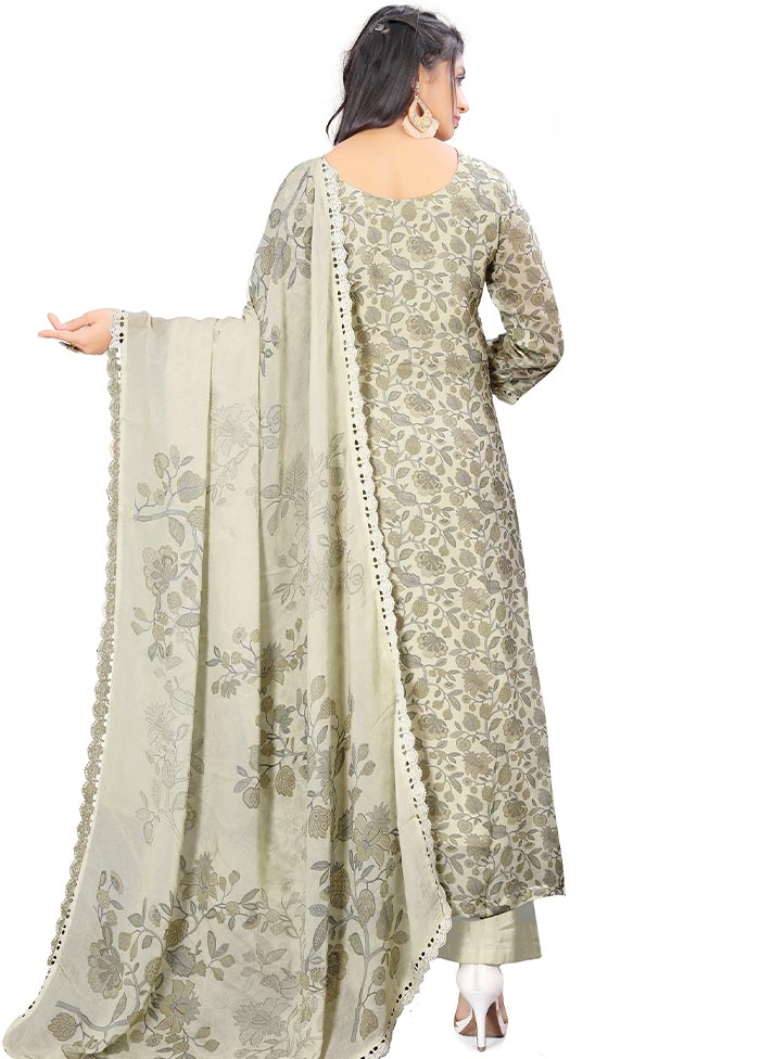 3 Pc Cream Unstitched Georgette Suit Set Clearance Big Discount