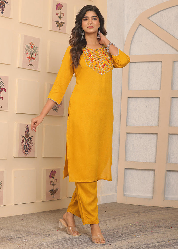 2 Pc Yellow Readymade Rayon Kurti Set Popular Online