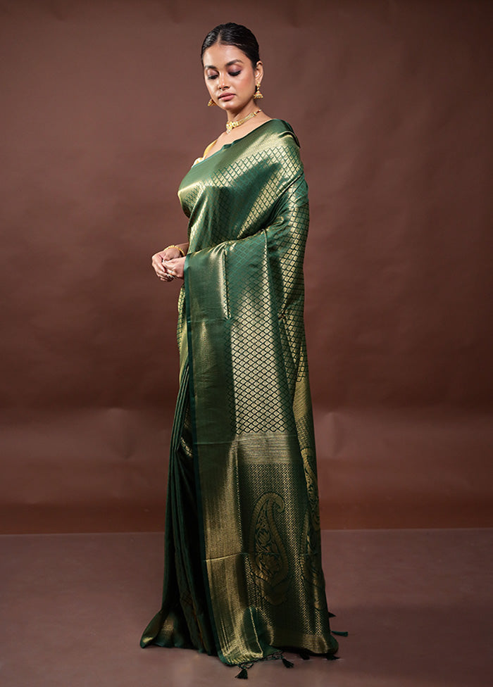 Green Dupion Silk Saree With Blouse Piece Very Cheap Pice