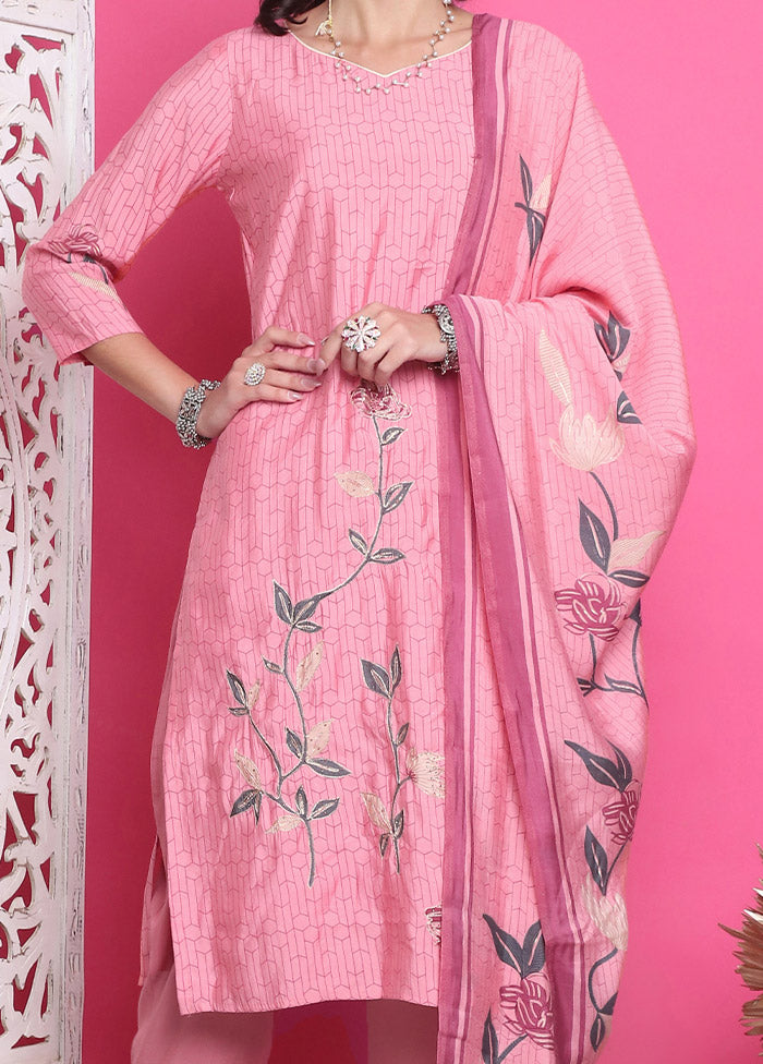 3 Pc Pink Unstitched Silk Suit Set Clearance Pictures