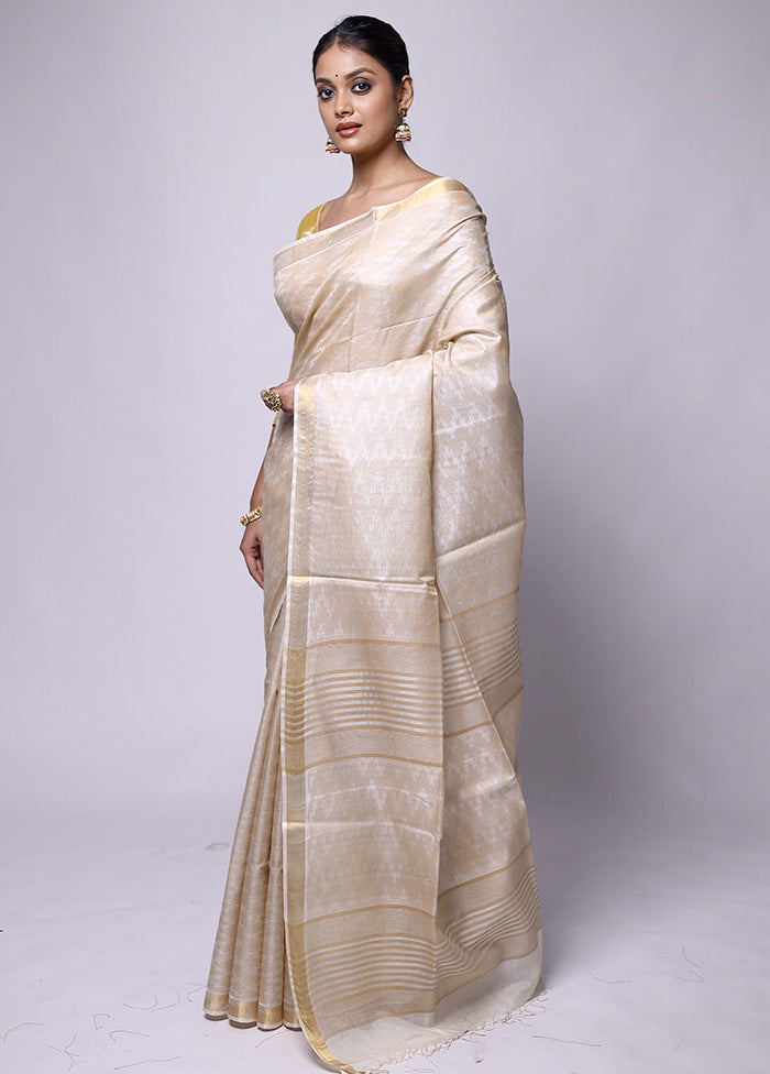 Cream Tussar Silk Saree With Blouse Piece How Much Sale Online