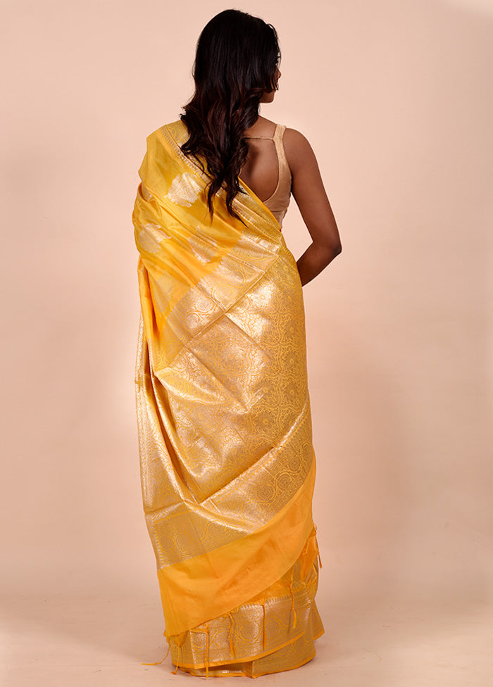 Yellow Dupion Silk Saree With Blouse Piece For Nice