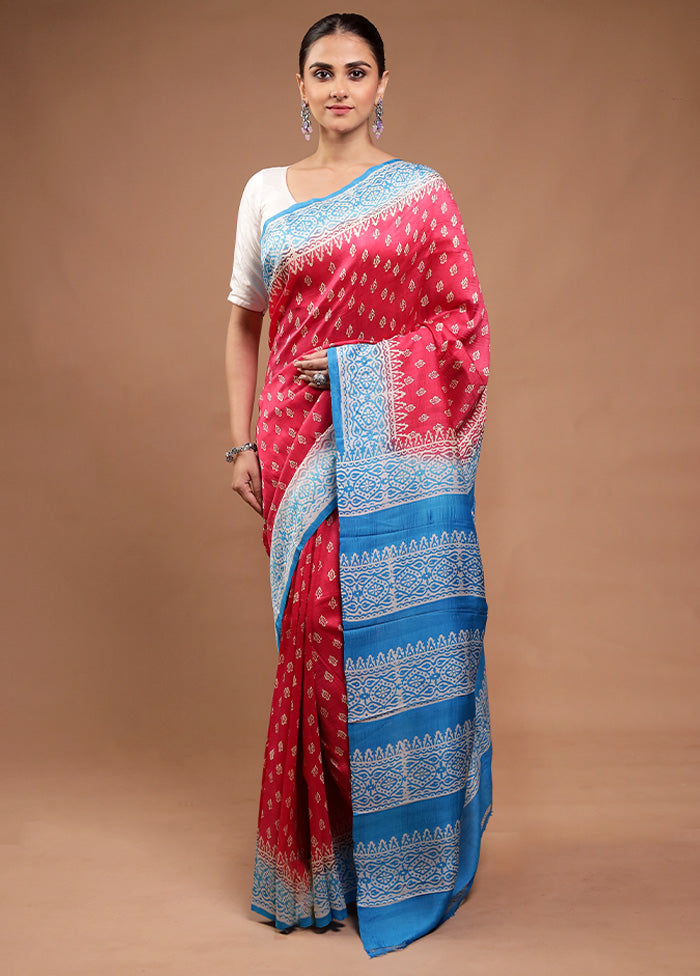 Pink Printed Pure Silk Saree Without Blouse Piece Sale Manchester Great Sale