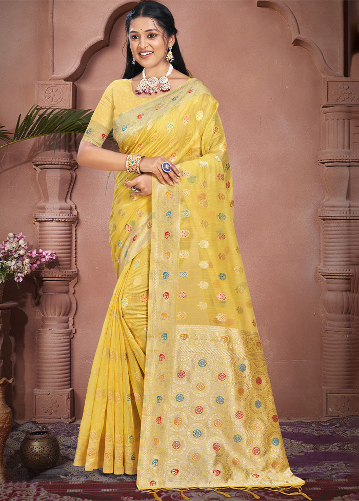 Yellow Cotton Saree With Blouse Piece Buy Cheap Find Great