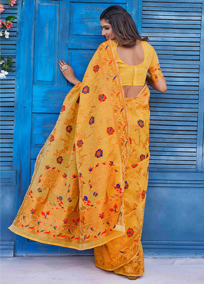 Mustard Spun Silk Saree With Blouse Piece Cheapest Online