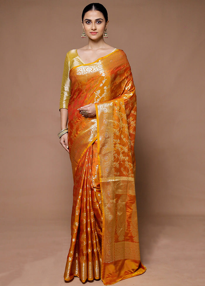 Orange Uppada Silk Saree With Blouse Piece Clearance For Nice