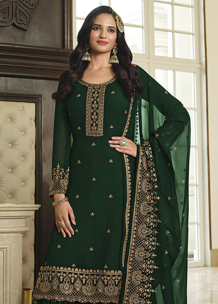 3 Pc Green Semi Stitched Georgette Suit Set Cheap Sale Online