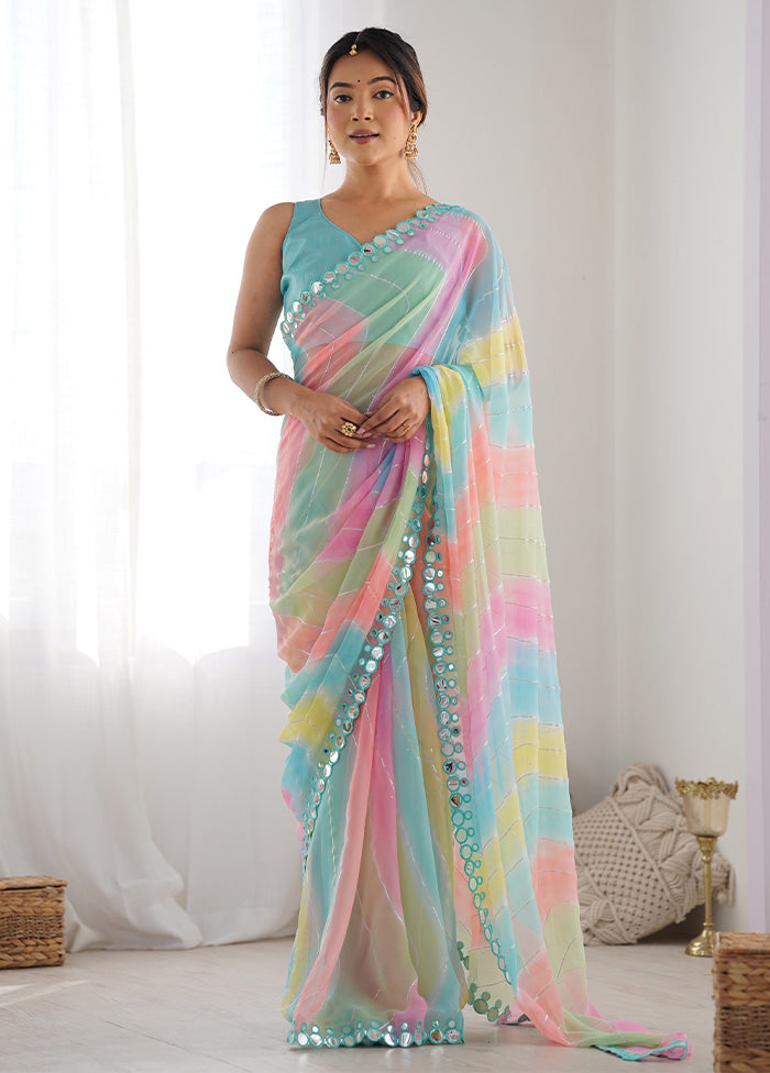 Multicolor Georgette Saree With Blouse Piece Discount Popular