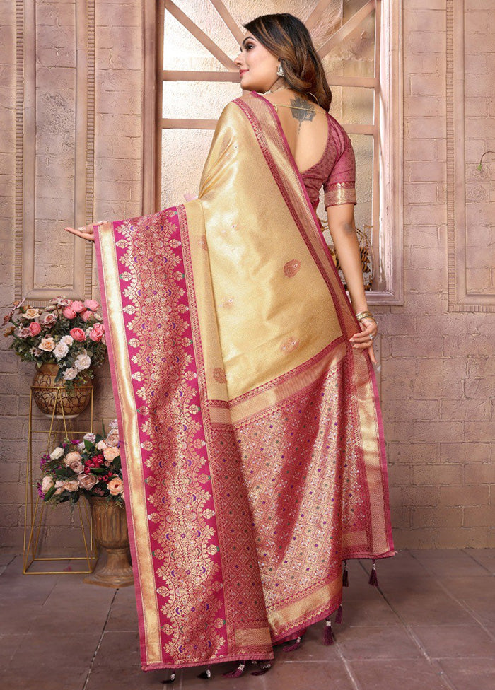 Cream Banarasi Silk Saree With Blouse Piece Cheap Purchase