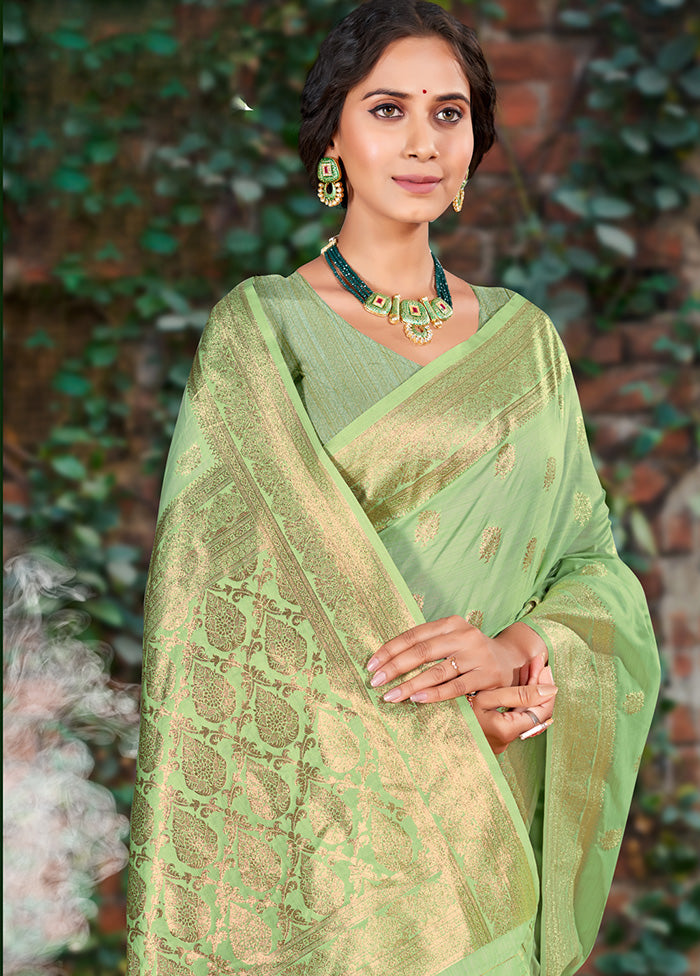 Light Green Spun Silk Saree With Blouse Piece Discount Big Discount