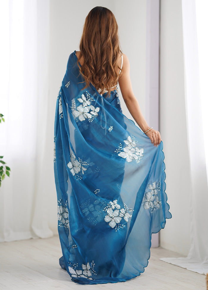 Blue Spun Silk Saree With Blouse Piece Free Shipping Huge Surprise