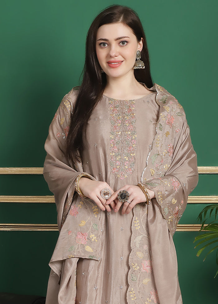 3 Pc Beige Unstitched Silk Suit Set Buy Cheap Best Store To Get