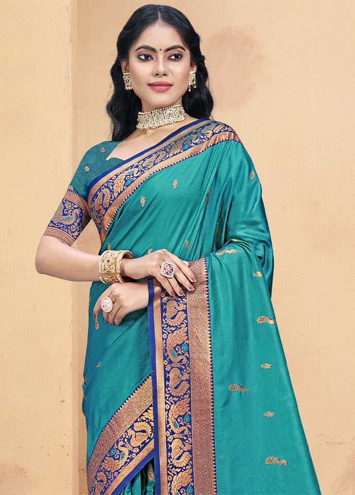 Sky Blue Dupion Silk Saree With Blouse Piece With Paypal Online