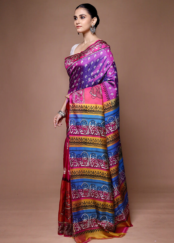 Pink Printed Pure Silk Saree Without Blouse Piece Clearance Best Seller