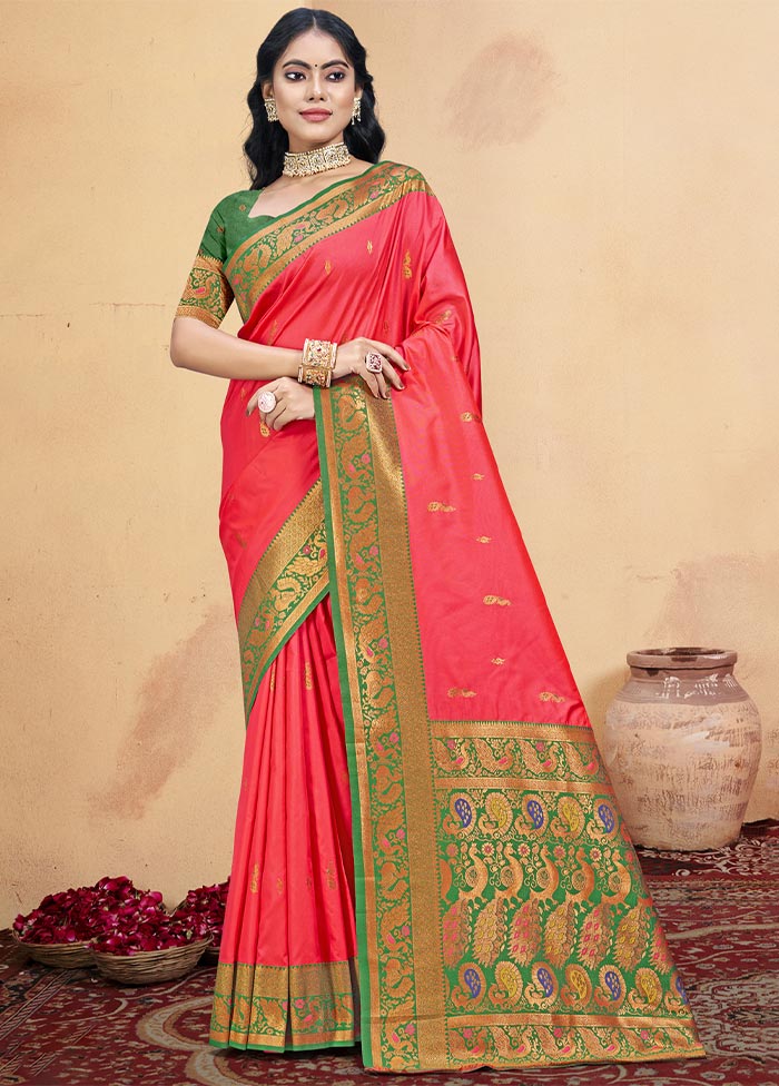 Pink Dupion Silk Saree With Blouse Piece Clearance Limited Edition