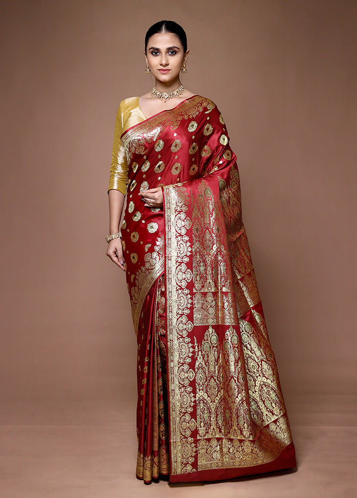 Red Banarasi Silk Saree With Blouse Piece Discount Online