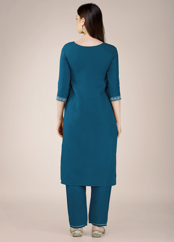 3 Pc Teal Blue Readymade Cotton Suit Set Fast Delivery Sale Online