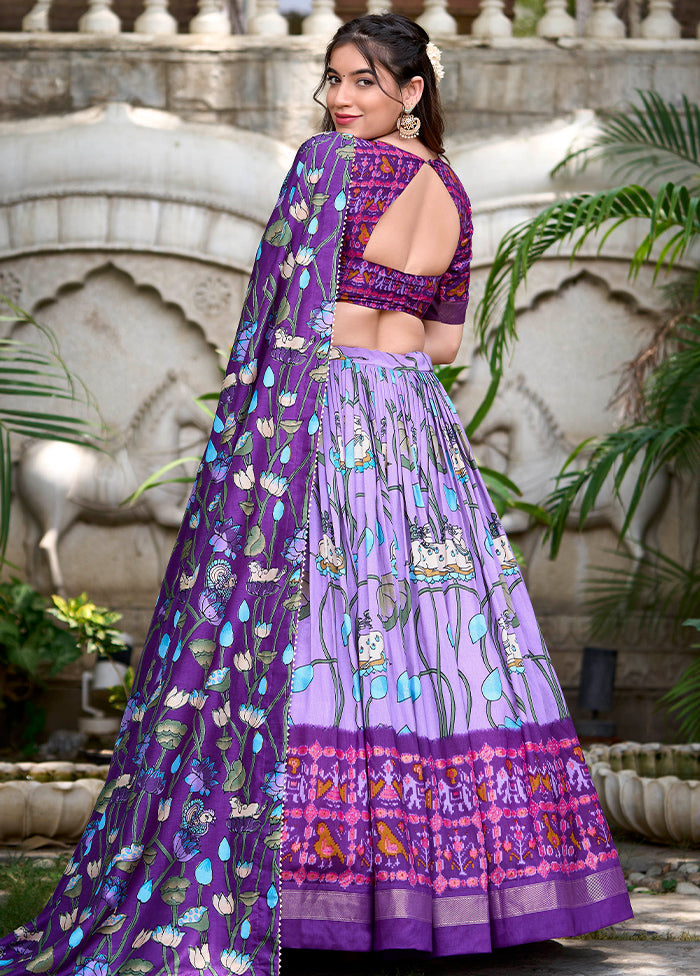 3 Pc Purple Silk Semi Stitched Lehenga Set Sale Best Pices