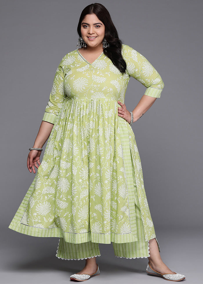 2 Pc Green Pure Readymade Cotton Kurti Set Sale Official