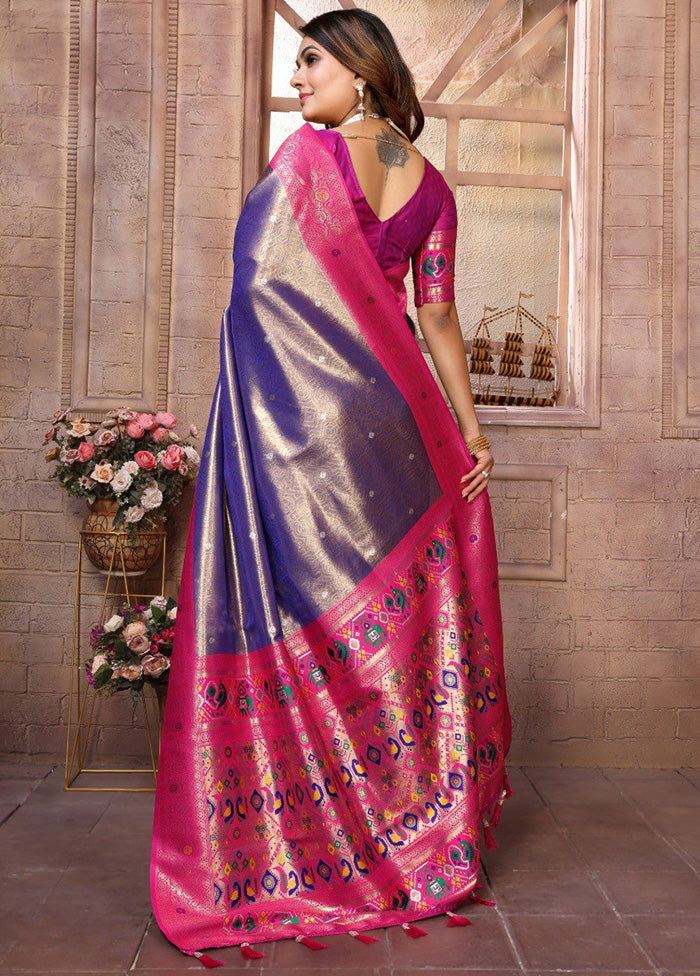 Purple Banarasi Silk Saree With Blouse Piece Footlocker For Sale